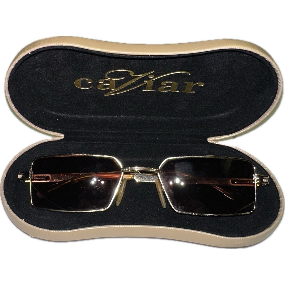 Vintage Caviar Eyeglasses Frames With Case Gold Made In Italy Rare